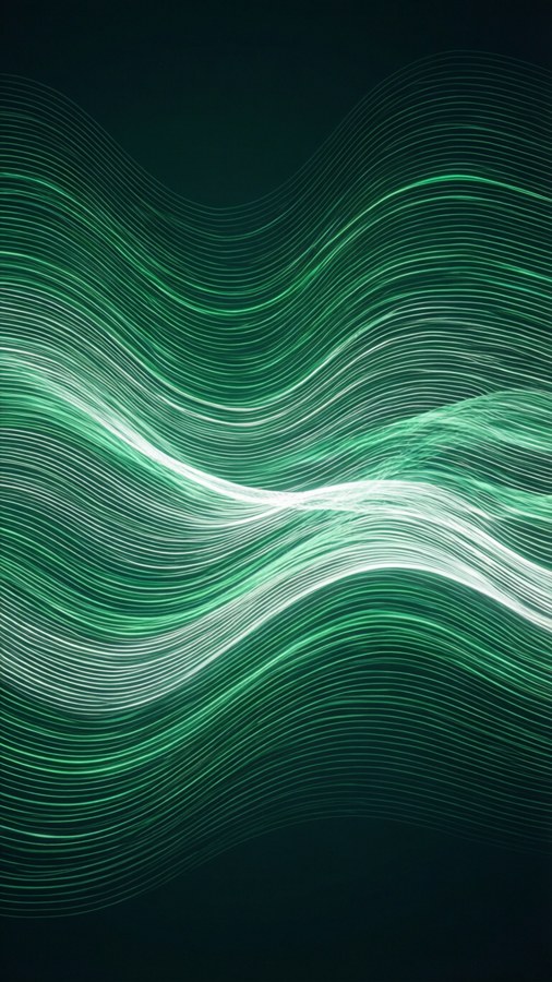 Onde di luce verde fluenti su sfondo scuro