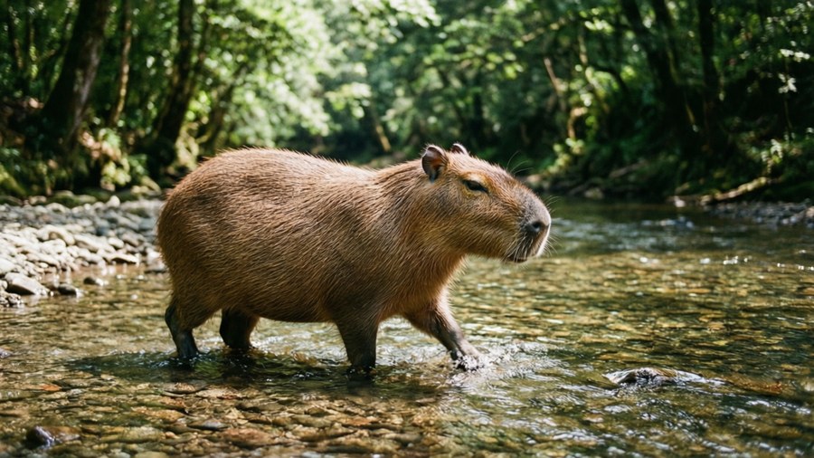 Streamside Capybara Wallpaper