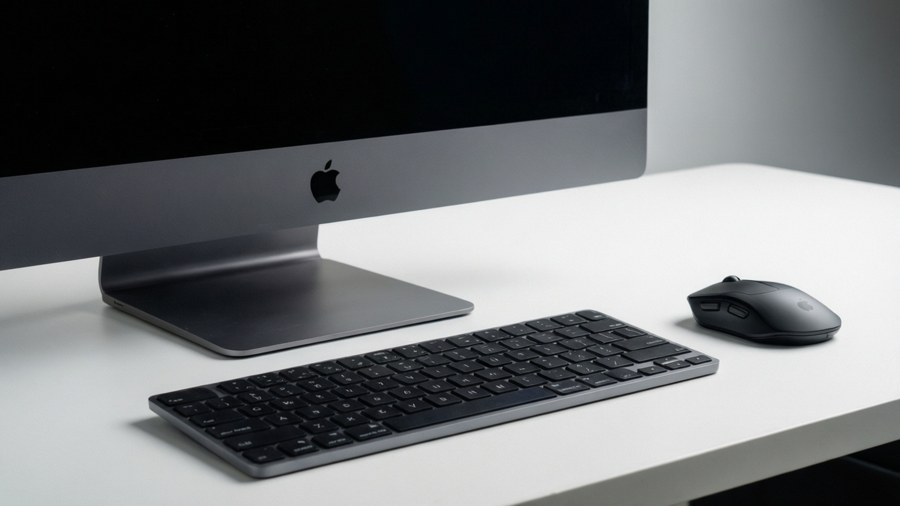iMac Pro with accessories in studio lighting, professional