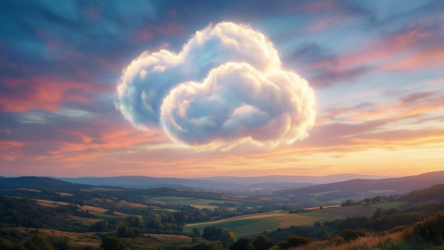 OneDrive cloud formed by natural clouds at sunset