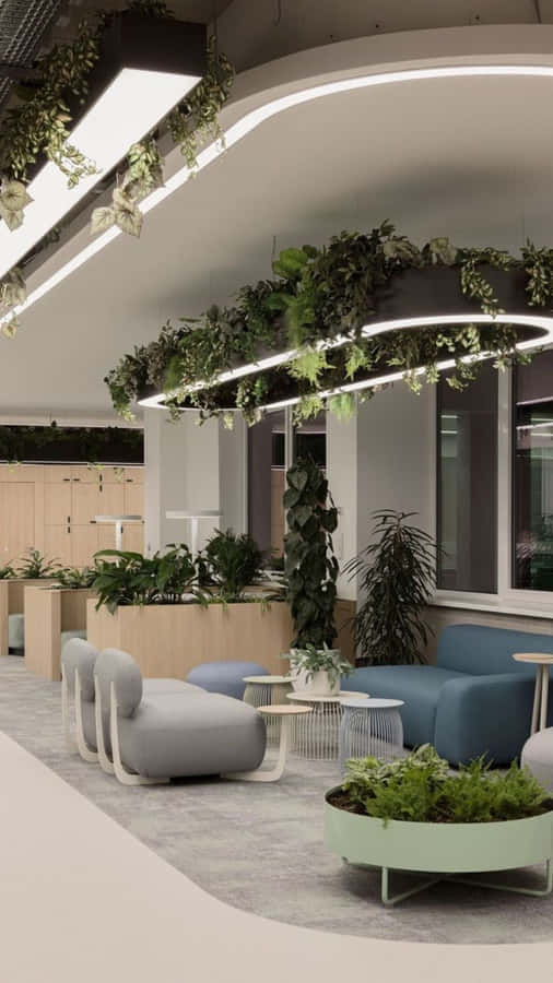 Einmodernes Büro mit Pflanzen und Couches