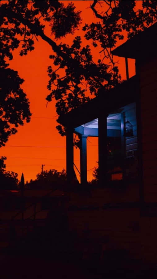 Vintage orange Sonnenuntergang Silhouette