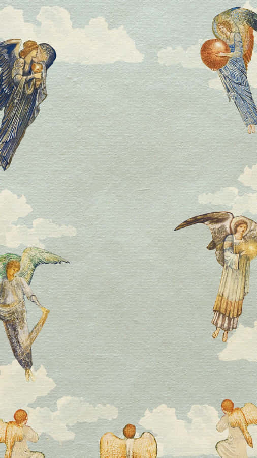 Papel de Parede Vintage com Padrão de Anjos