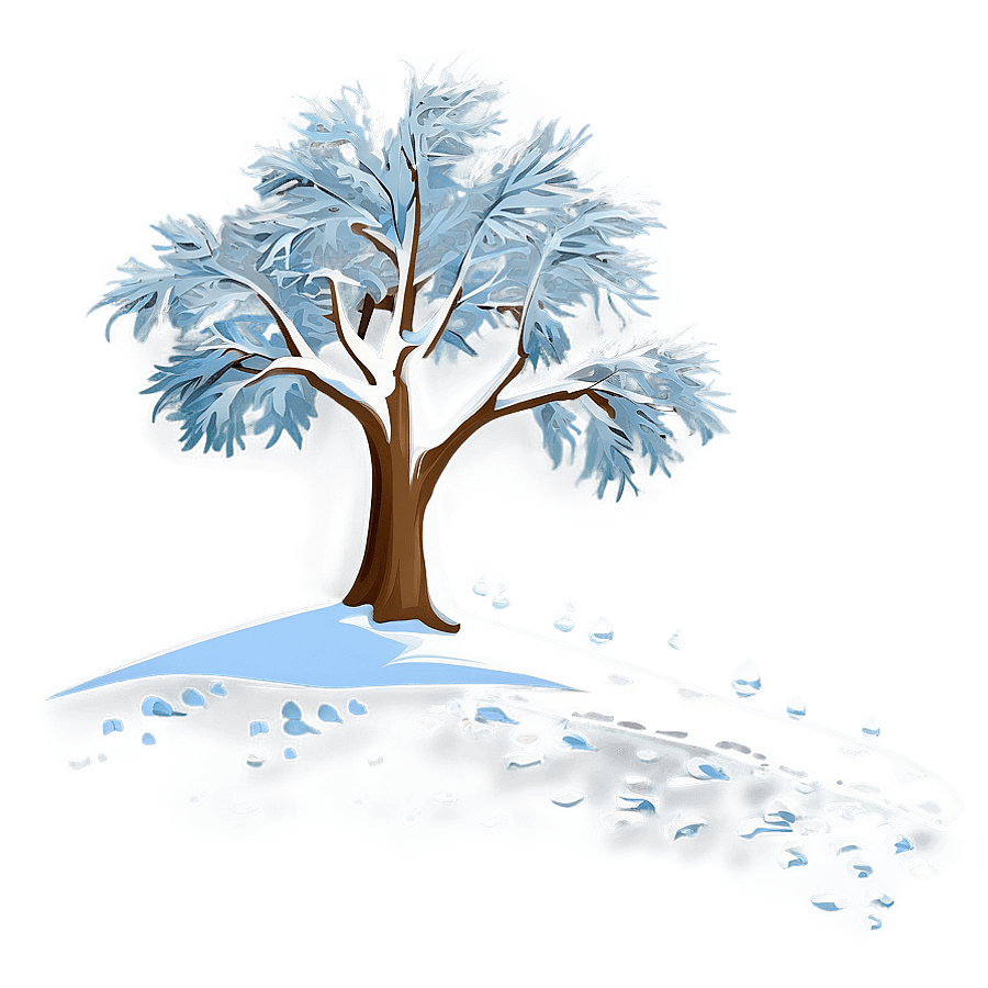 Winter Trees with Footprints in Snow PNG onm52