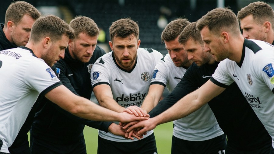 Kamil Jozwiak in a team huddle with Derby County