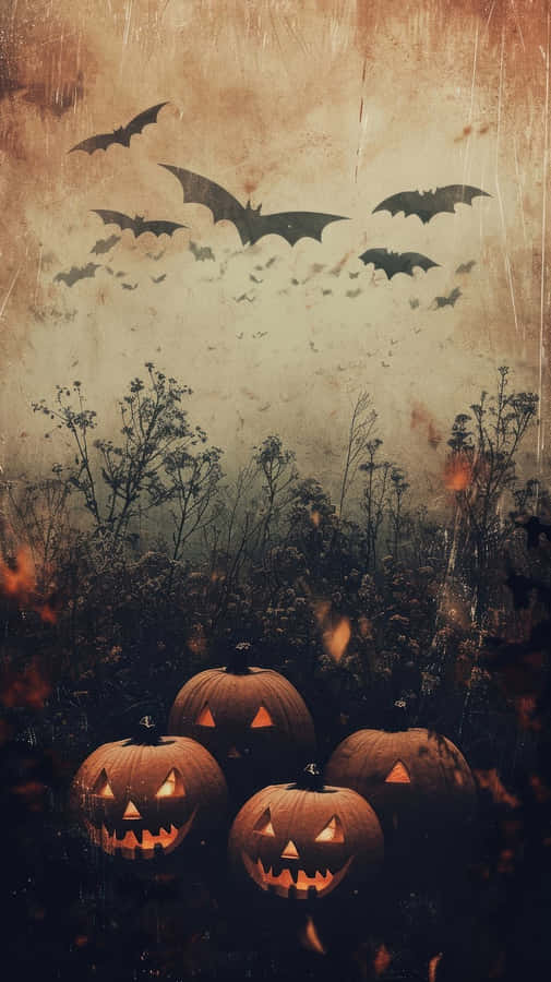 Abóboras e Morcegos de Halloween Retro