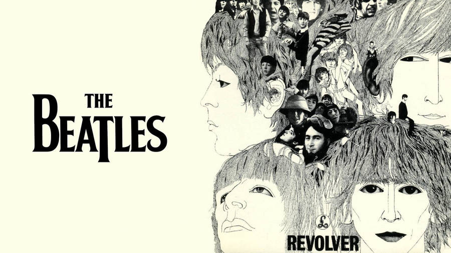 Caricature art illustration poster of The Beatles Revolver Album wallpaper.