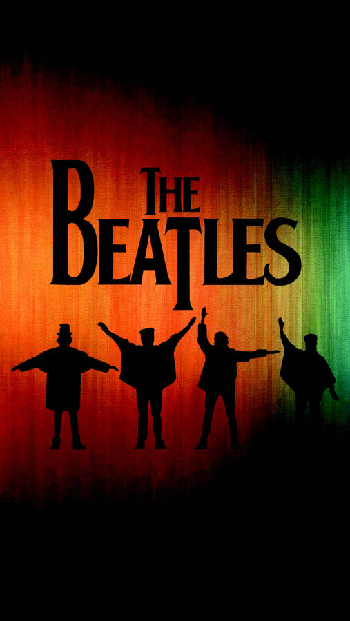 Silhouette art of the Beatles in an RGB pattern background wallpaper.