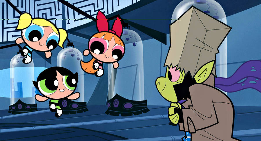 Download The Powerpuff Girls With Mojo Jojo Wallpaper Wallpapers Com