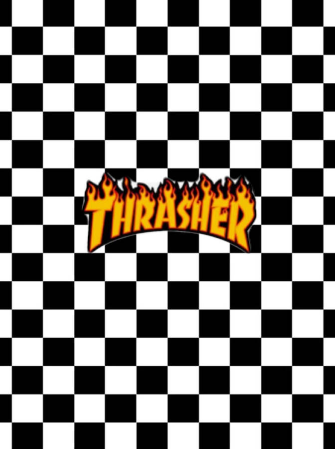 Download Thrasher Logo Black And White Squares Background Wallpaper Wallpapers Com