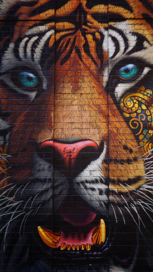 Download Tiger Face Wall Graffiti Iphone Wallpaper | Wallpapers.com