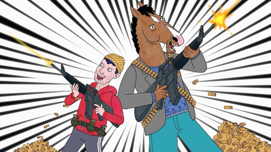 Download Todd And Bojack Horseman Firing Guns Wallpaper | Wallpapers.com