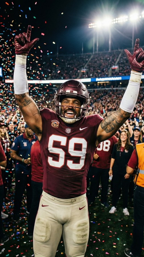 David Montgomery celebrating a touchdown with the crowd going wild.