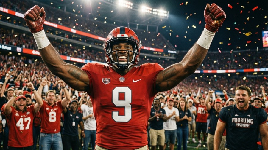 Jayden Reed celebrates a touchdown with confetti and cheering fans.