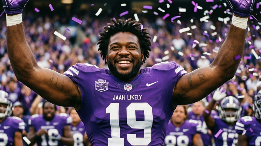 Isaiah Likely celebrating a touchdown with confetti and crowd.