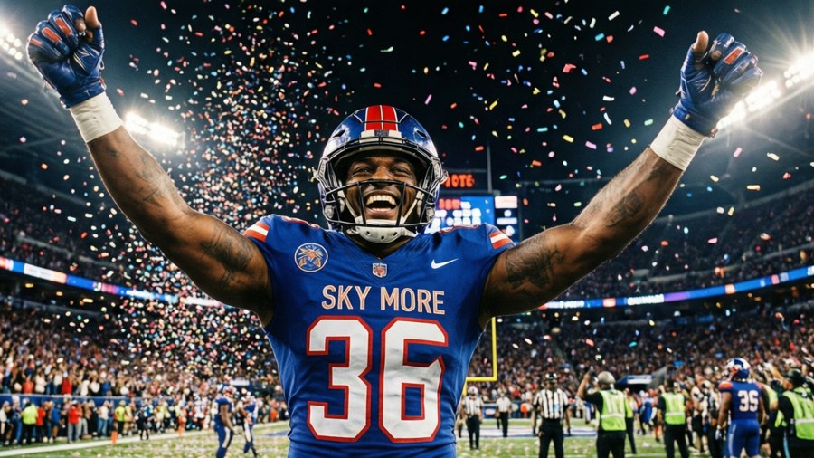 Skyy Moore celebrating a touchdown with confetti