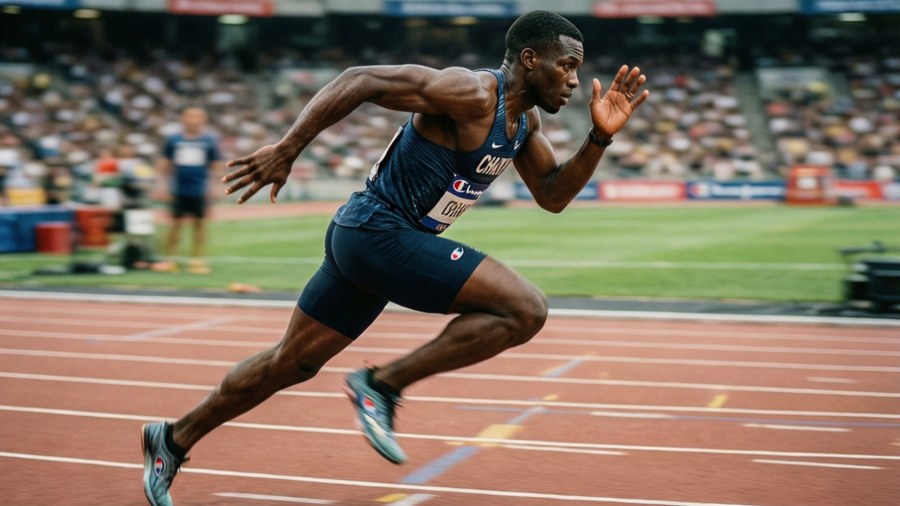 Sprint athlete in Champion gear on track