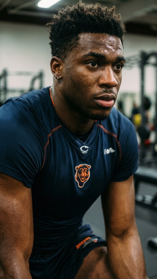 Intense training shot of Jaquan Brisker in the gym.