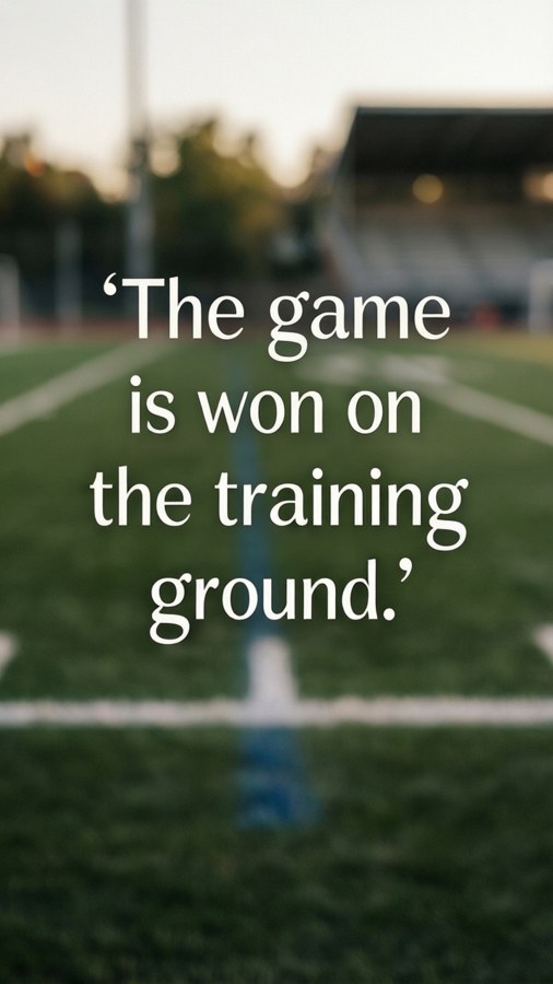 Um papel de parede com citação inspiradora para treinadores de futebol com um campo como fundo.