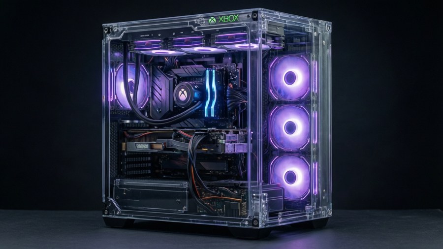 Xbox Series X with transparent case showing internals