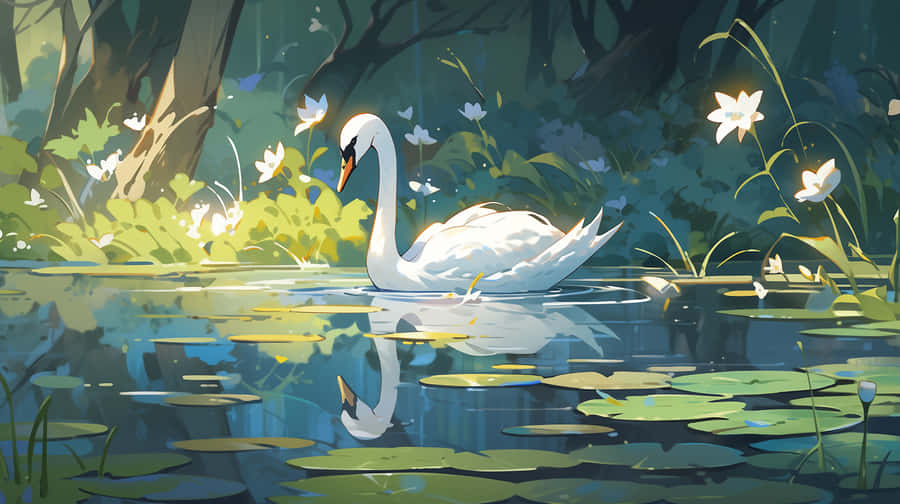 Ilustração Serene do Lago dos Cisnes