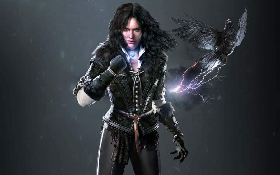 Yennefer Witcher Zauberin mit magischem Raben