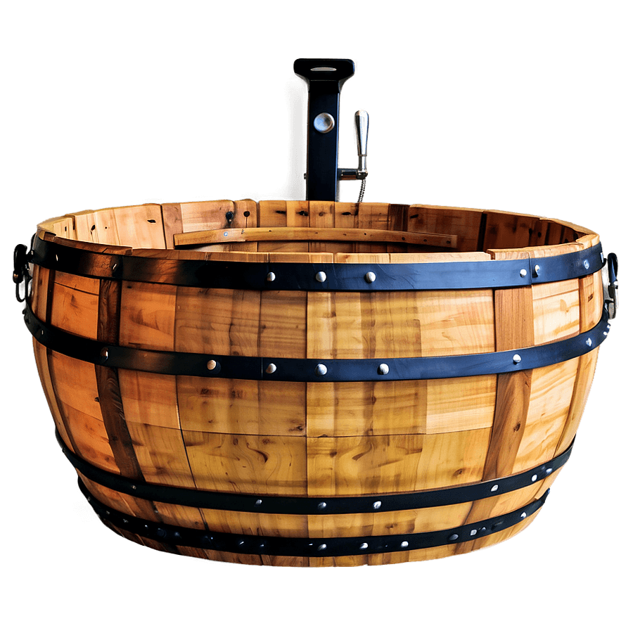 Handcrafted Wooden Barrel Tub PNG 06282024