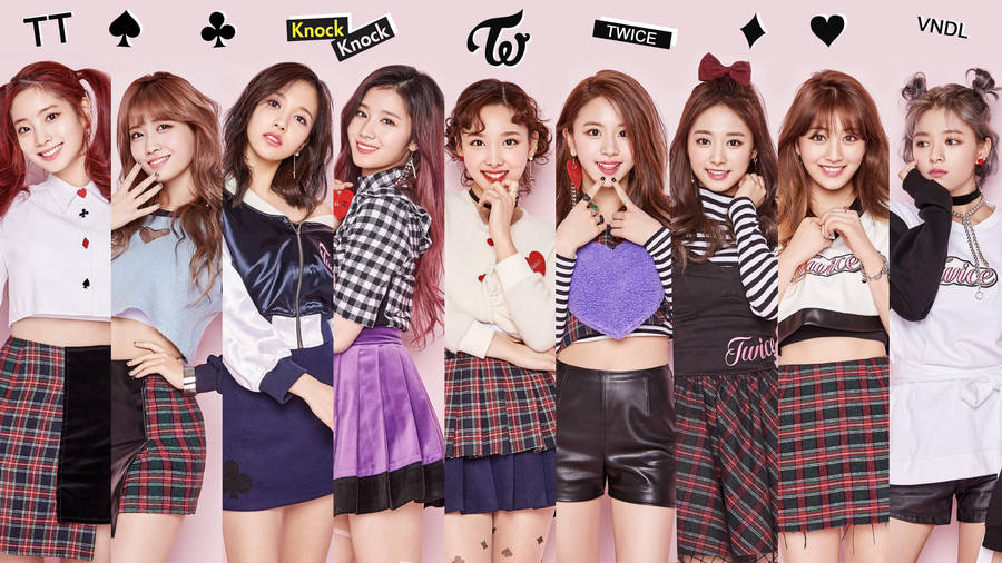 Twice With Logos In Pink wallpaper.