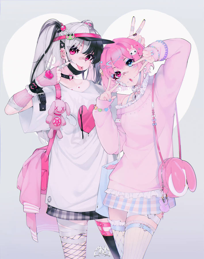 Two Cute Anime Girls Harajuku Style wallpaper