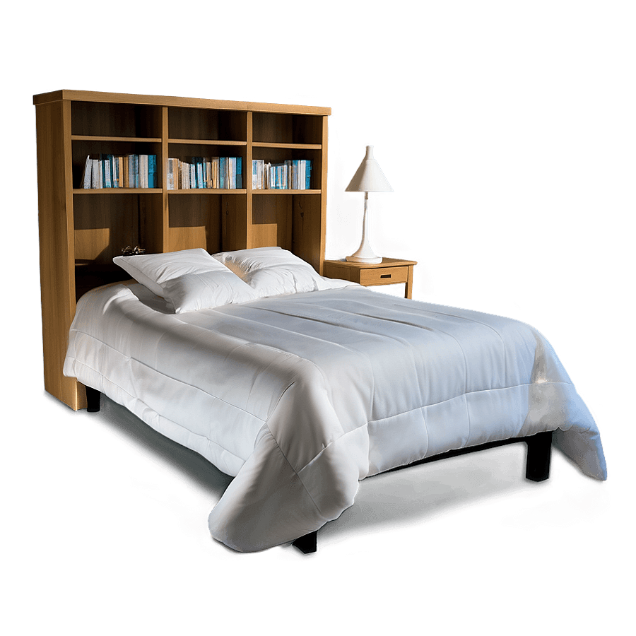 Bed with Bookshelf Headboard PNG ryi