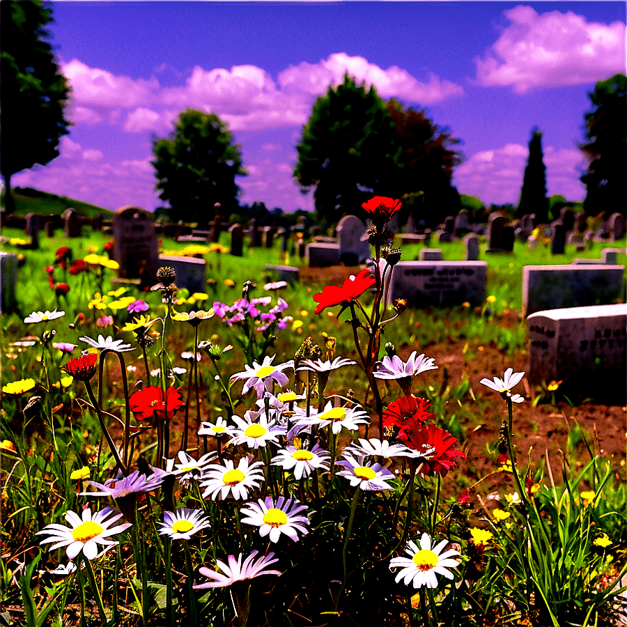 Wildflowers in Peaceful Cemetery PNG rmu