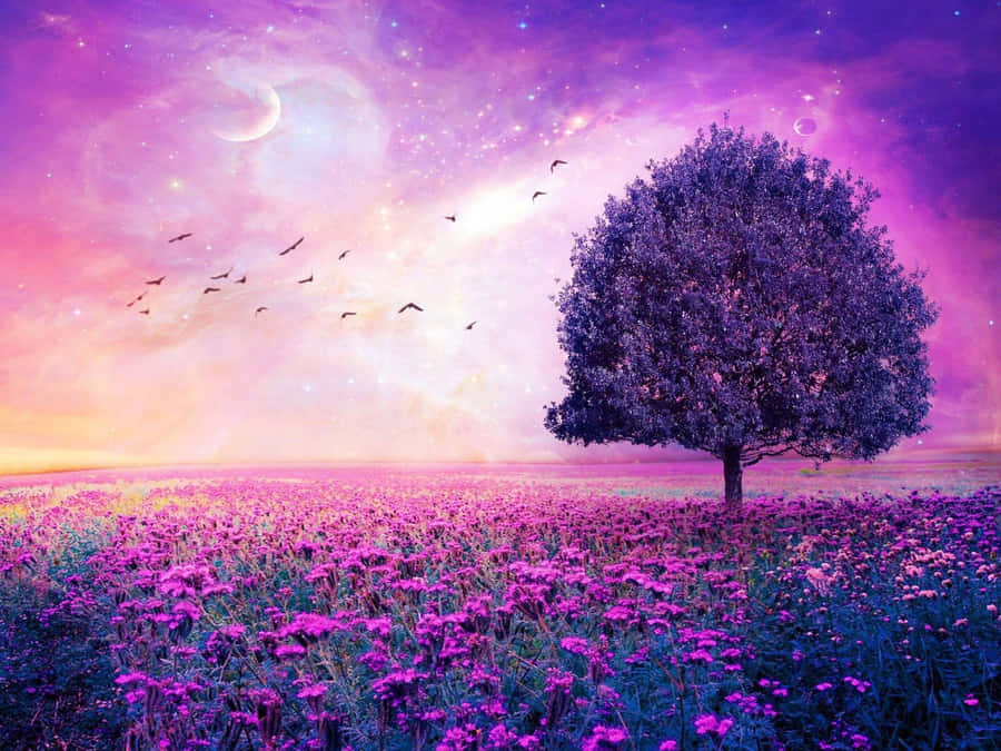 Umdelicado fundo floral roxo perfeito para dar um toque calmo à sua área de trabalho.
