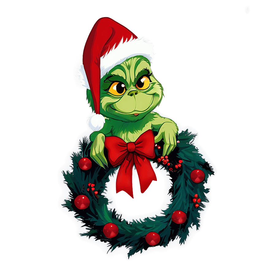 Baby Grinch with Christmas Wreath PNG 1
