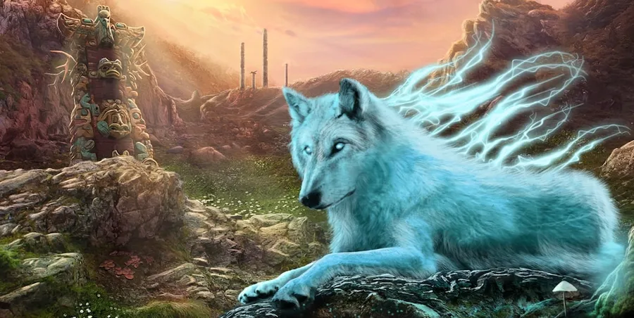 Blue wolf realistic painting wallpaper