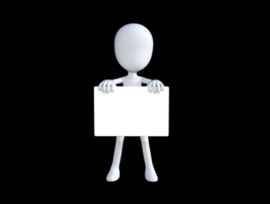 3 D Character Holding Blank Sign