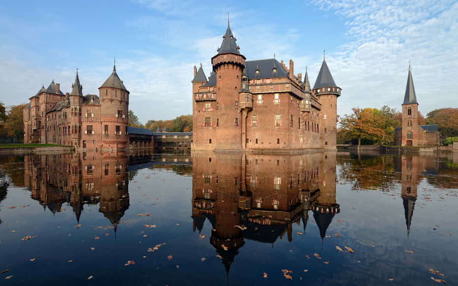 Reflexos do Castelo De Haar em Breda, Países Baixos
