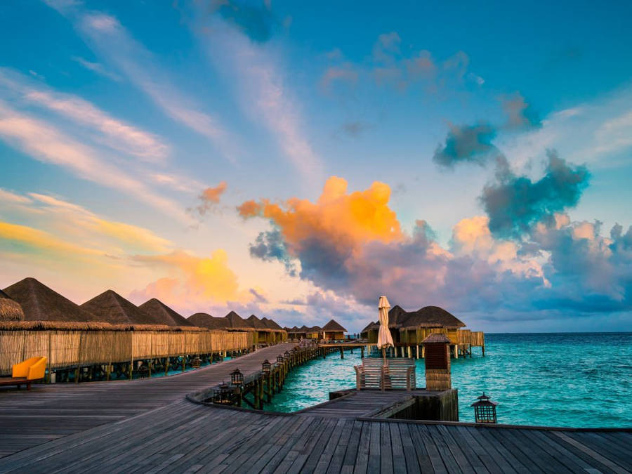 Maldives resort boardwalk UHD wallpaper
