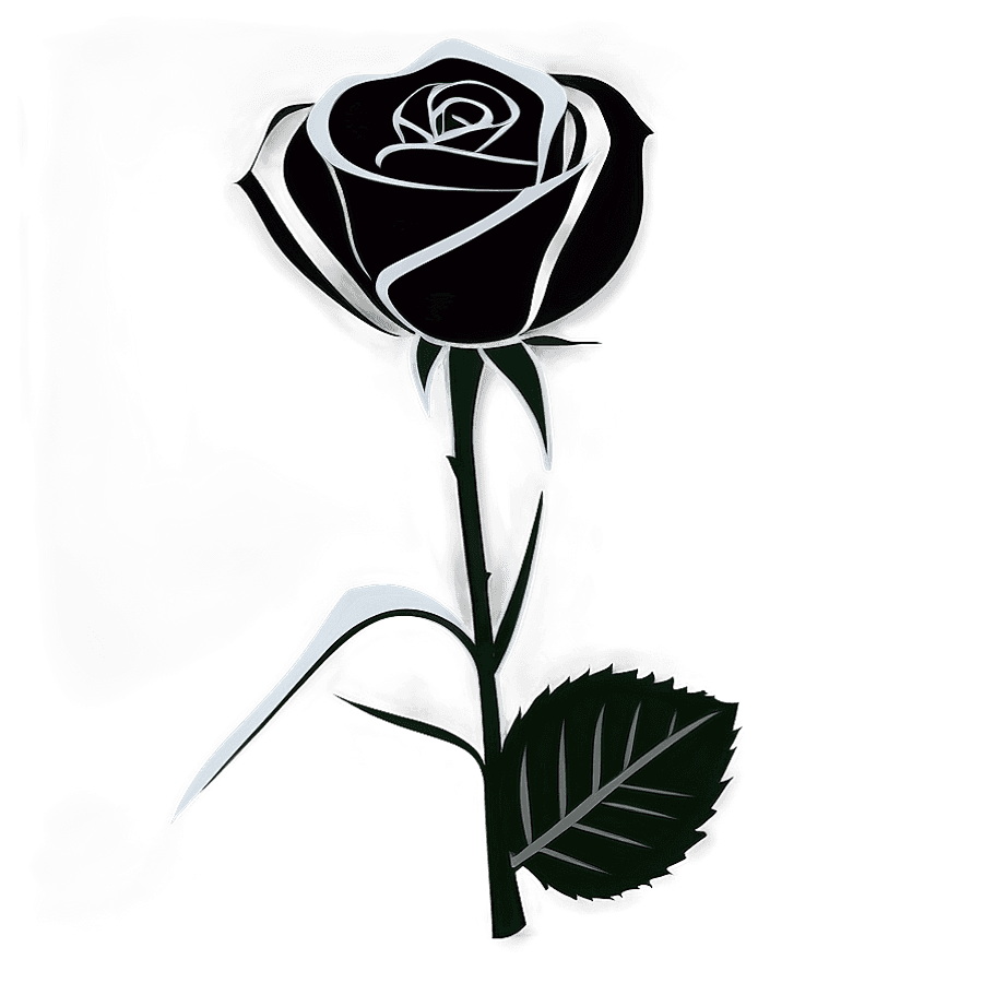 Simple Black and White Rose Outline PNG 29