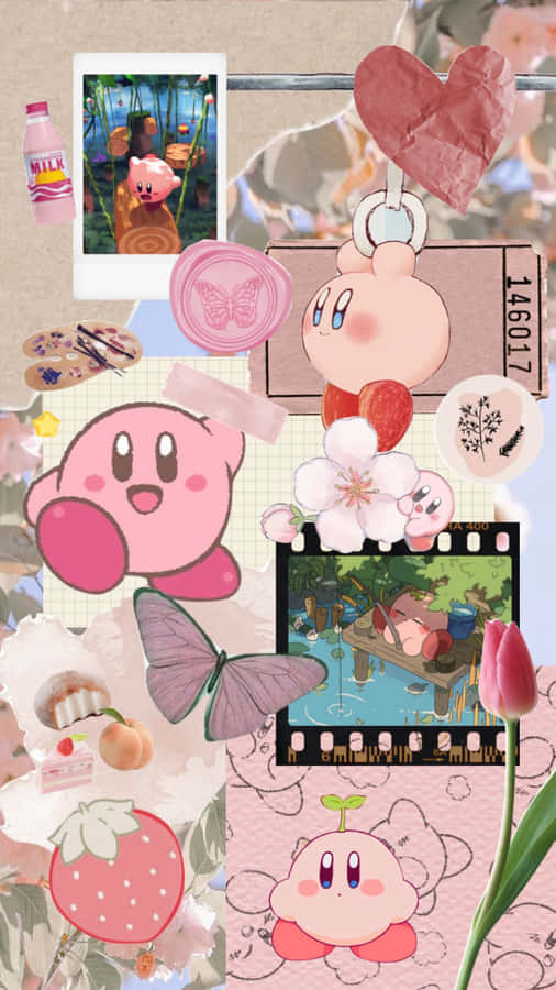 Colagem Estética de Kirby no Mundo dos Sonhos Rosa