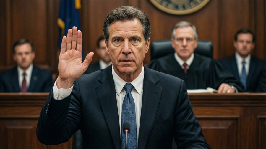 Comey testifying in a courtroom setting.