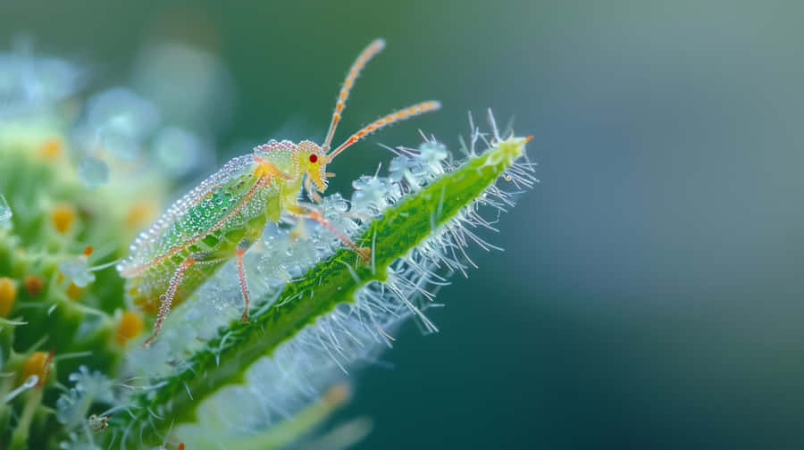 Spitzenkäfer auf Blatt mit Tautropfen