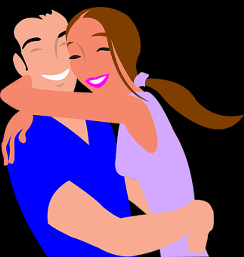 Happy Cartoon Couple Hugging