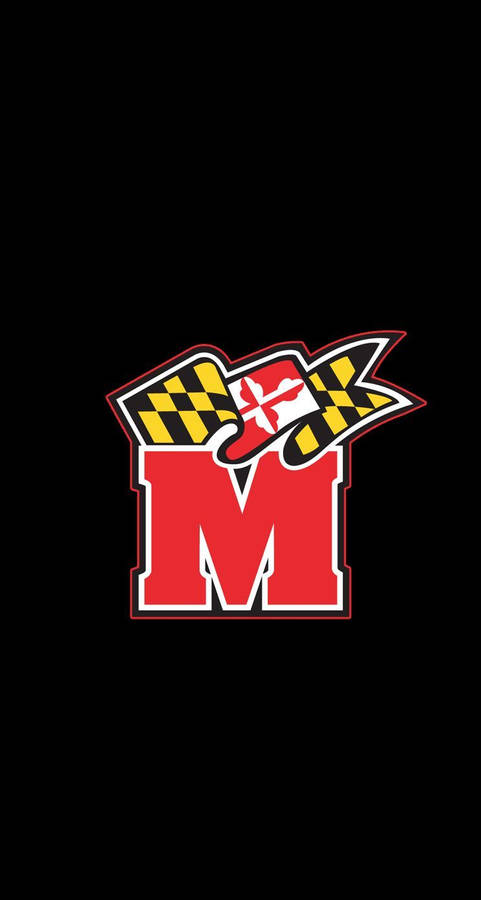 Logotipoda Universidade de Maryland abaixo da bandeira