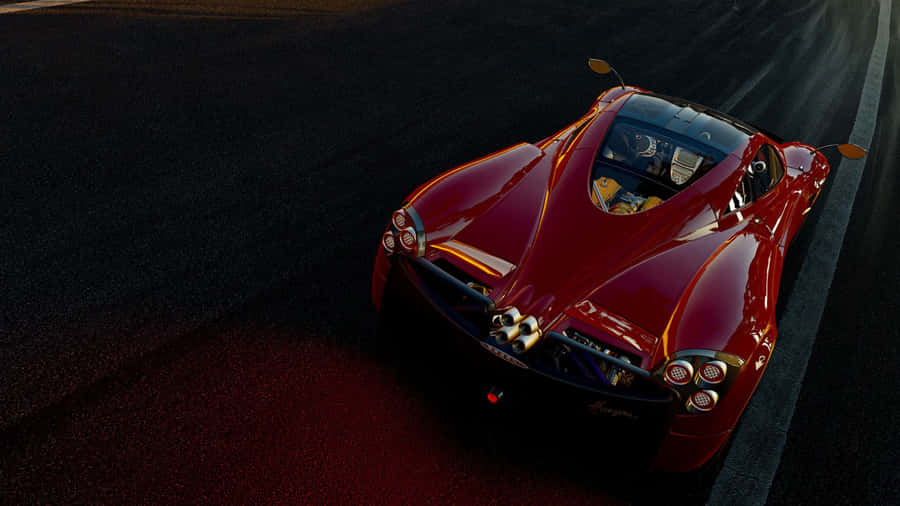 Hintergrundbildfür Computer oder Mobiltelefone in 4K mit glänzendem roten Pagani Huayra aus Project Cars