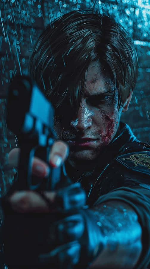 Leon Mirando na Chuva em Resident Evil 2 Remake