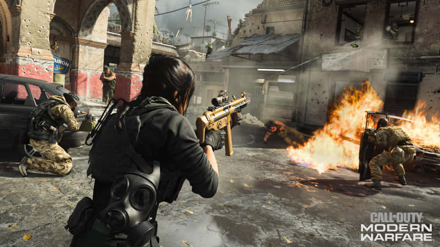 Papelde parede em 4k de Call Of Duty Modern Warfare mostrando uma mulher matando com uma SMG.