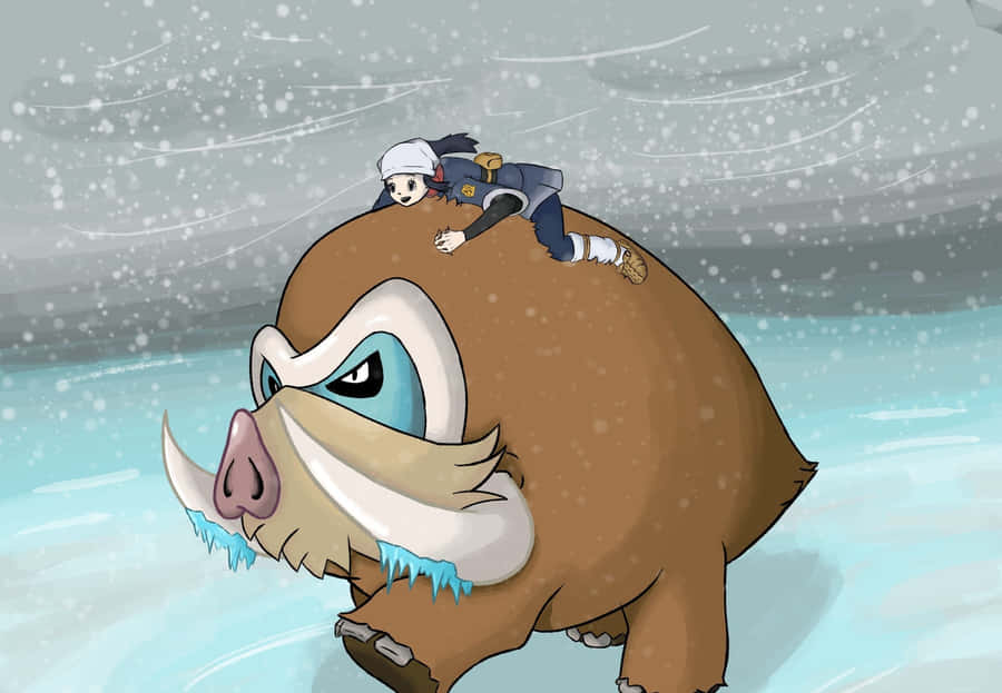 Mamoswine Carrying Pokemon Trainer On Back