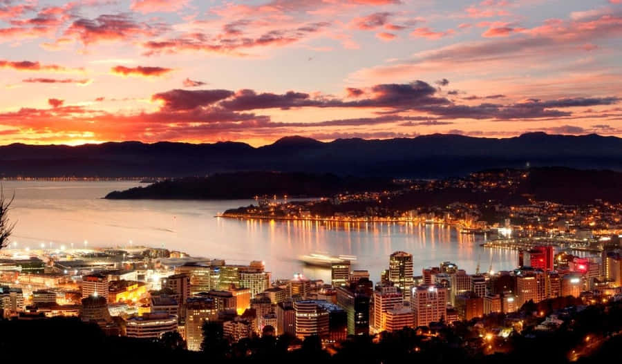 Panorama da Cidade de Wellington ao Crepúsculo
