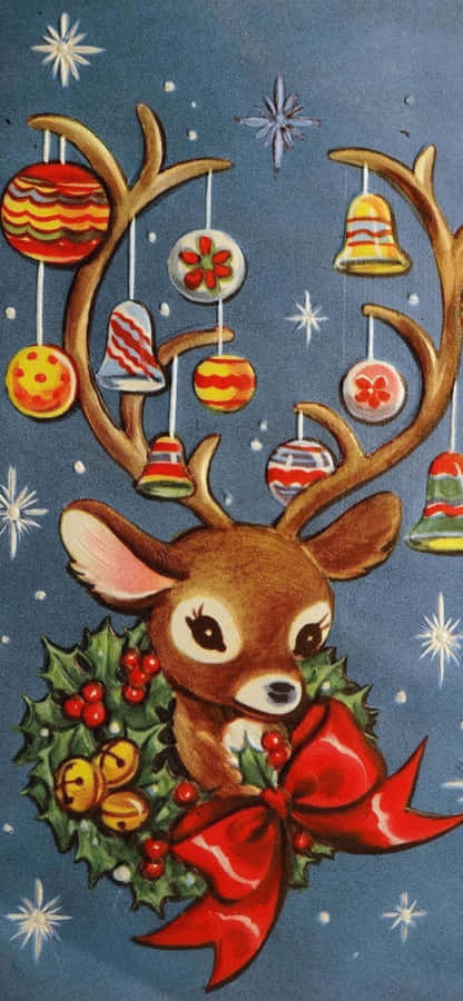 Cartão de Natal Vintage com Rena