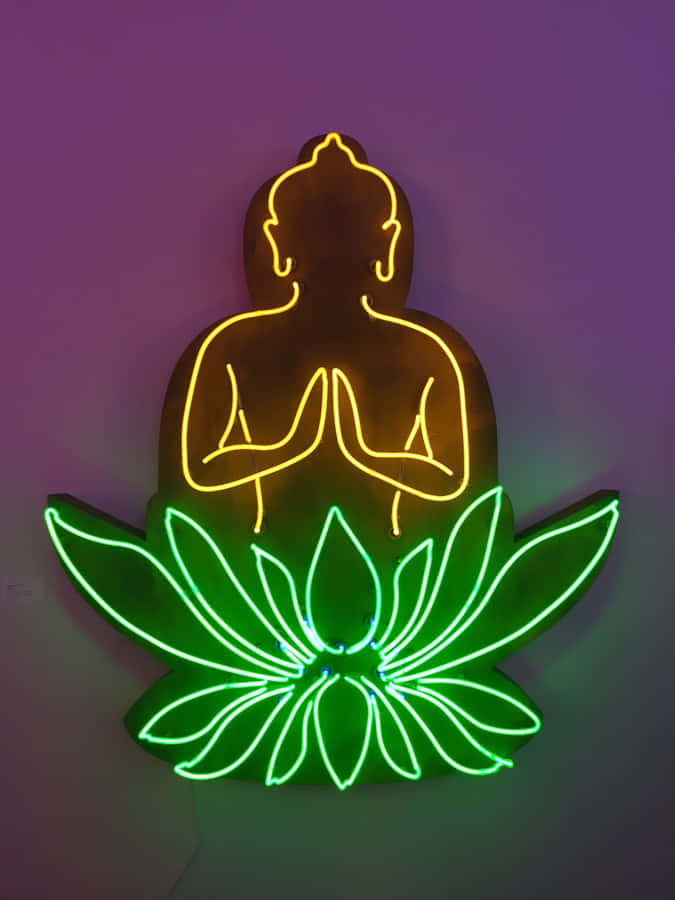 Buda Neon com Flor de Lótus